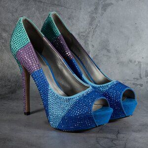 Enzo Angiolini Pumps Tonell Blue Stilleto Rhinestone Peep Toe Color Blue Sz 9.5M